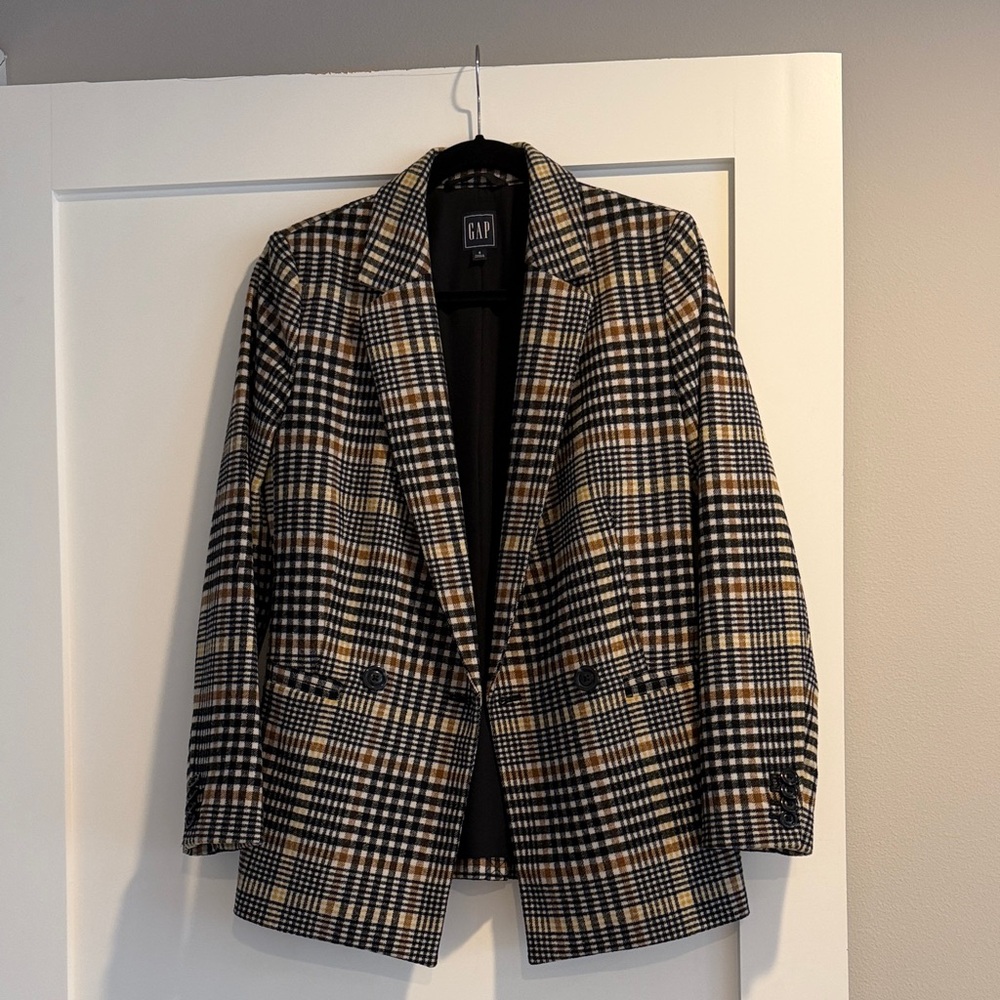 GAP Women's Checkered Blazer - Black and Brown
